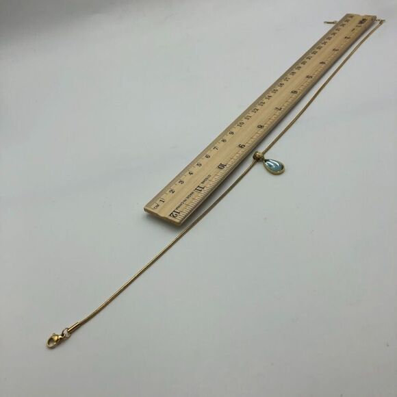 18K Gold Plated Women's Faux Blue Gem Teardrop Necklace Waterproof Elegant - Picture 10 of 12